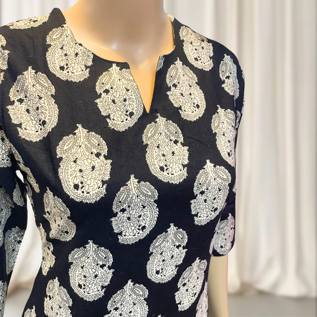 KC002 Pure Cotton Printed Black Color Kurti