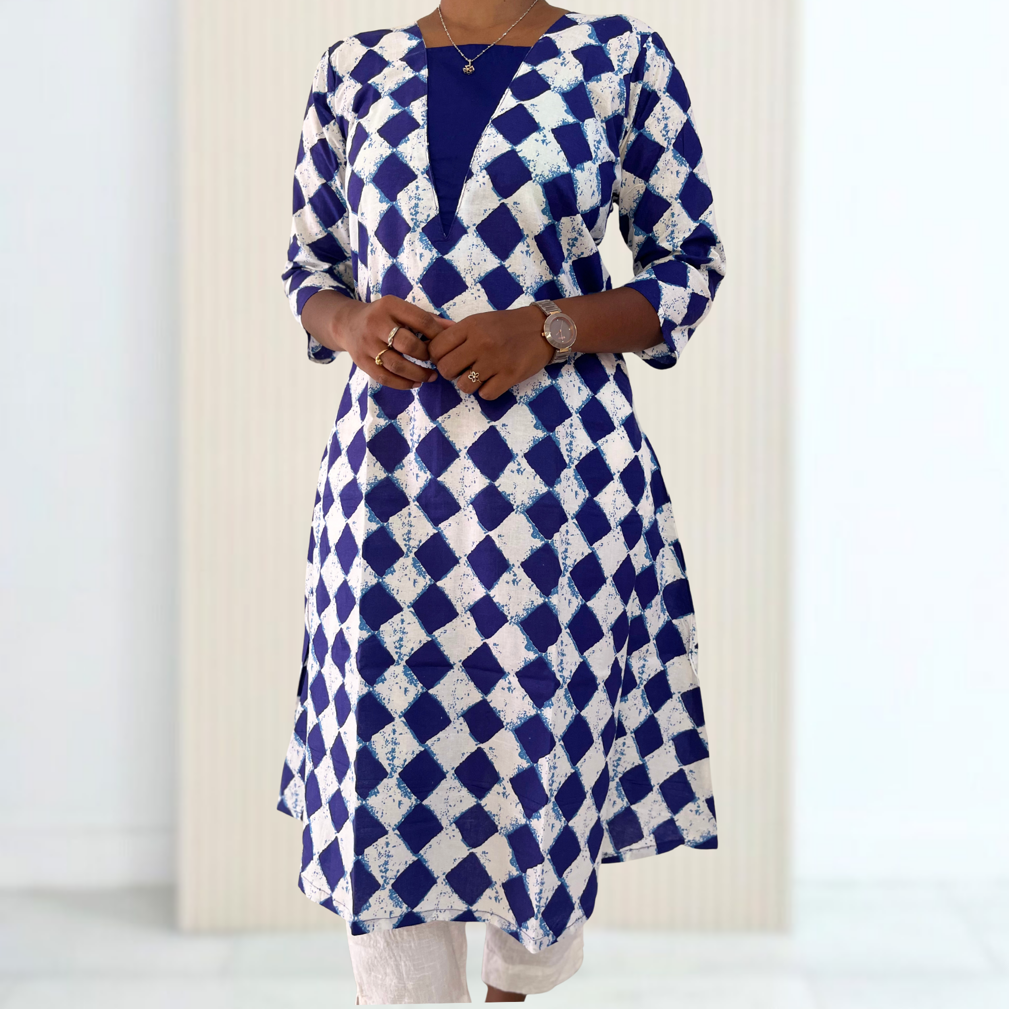 KCA008 Pure Cotton Aline Anarkali Blue Color Kurti