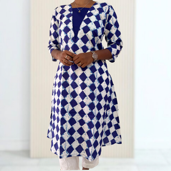 AK002 Pure Cotton Aline Anarkali Blue Color Kurti