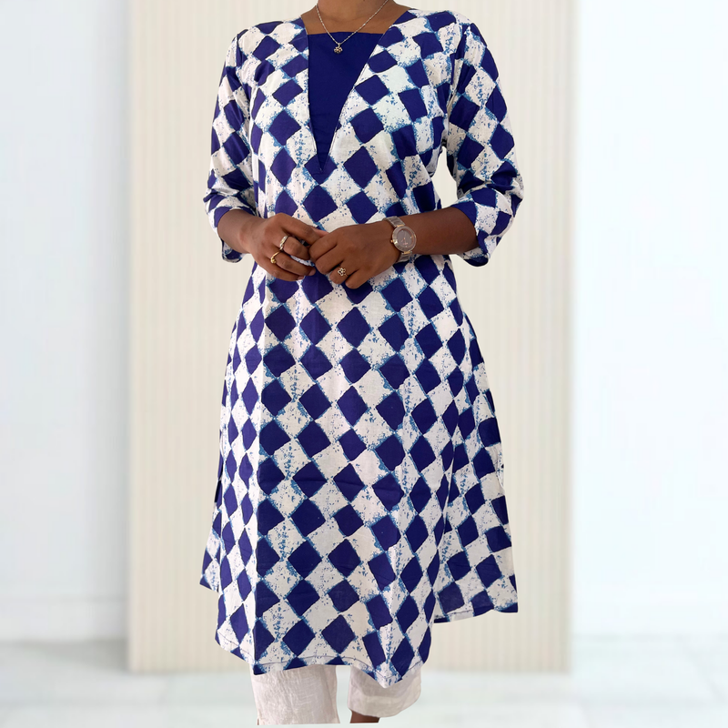 AK002 Pure Cotton Aline Anarkali Blue Color Kurti