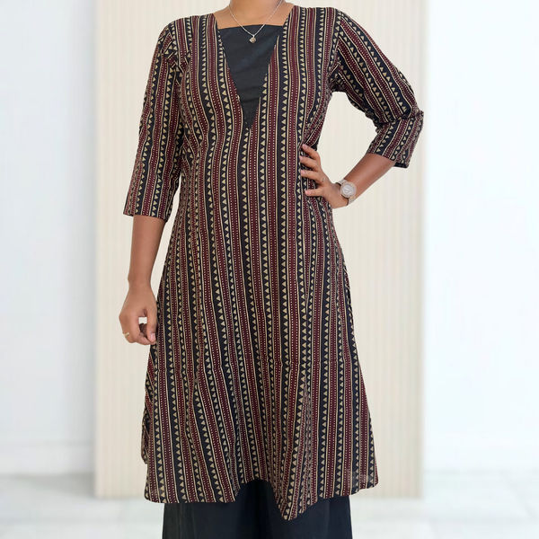 AK001 Pure Cotton Aline Anarkali Black Color Kurti