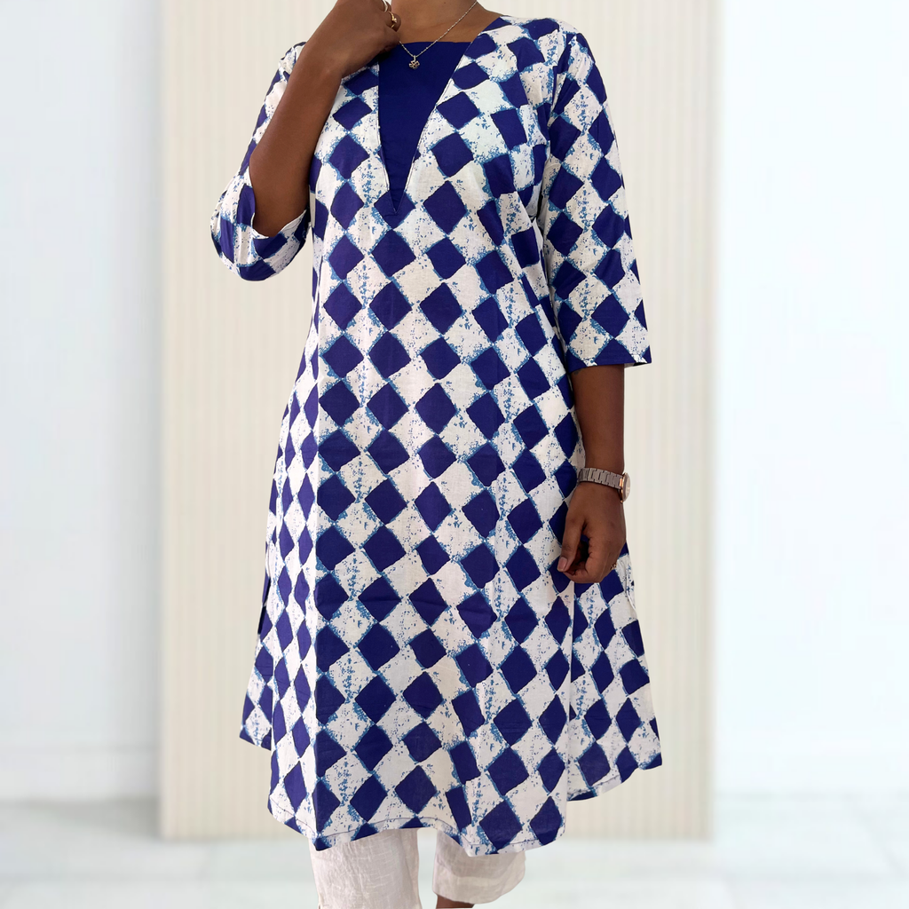 KCA008 Pure Cotton Aline Anarkali Blue Color Kurti