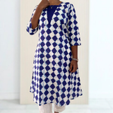 AK002 Pure Cotton Aline Anarkali Blue Color Kurti