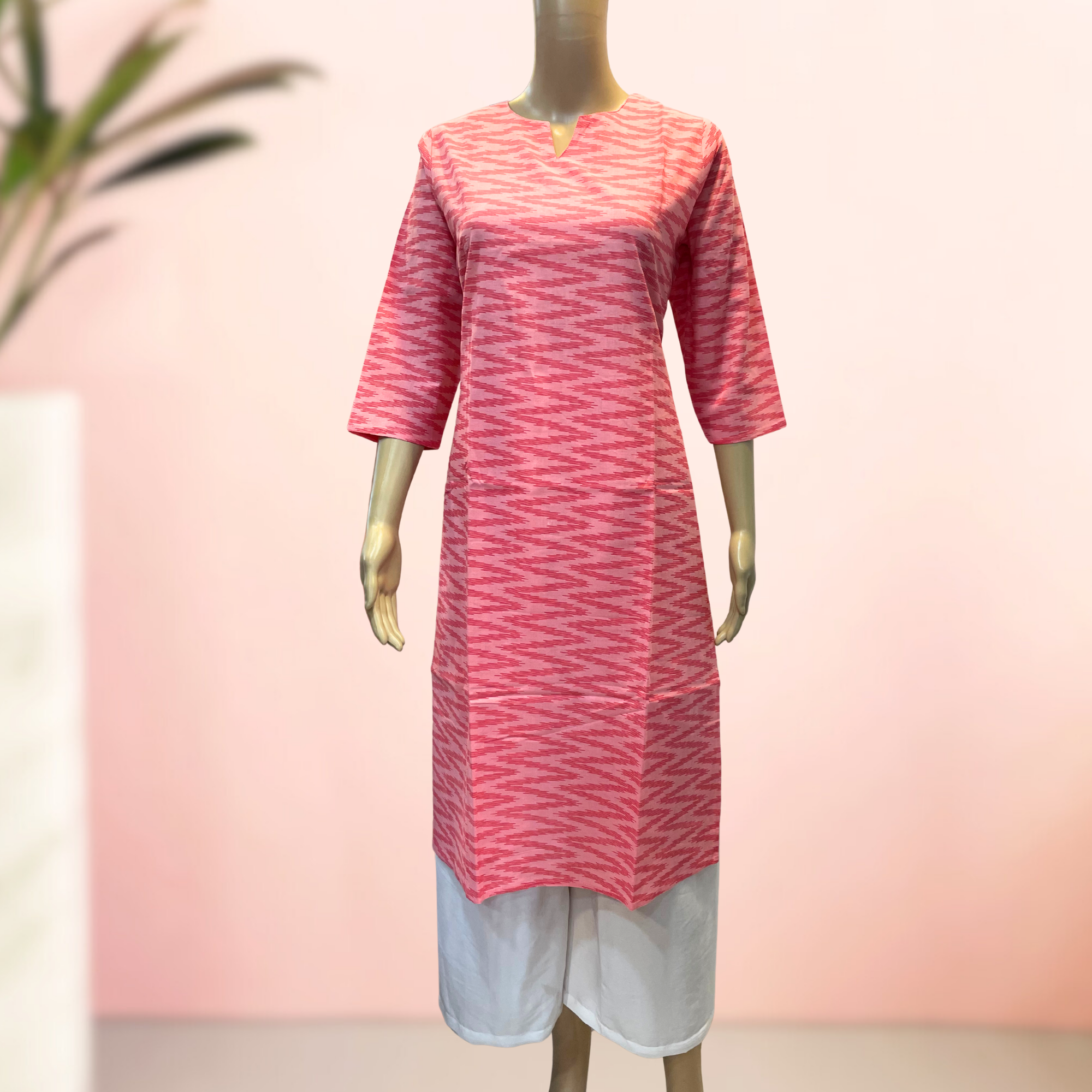 KC005 Pure Cotton Printed Pink Color Kurti